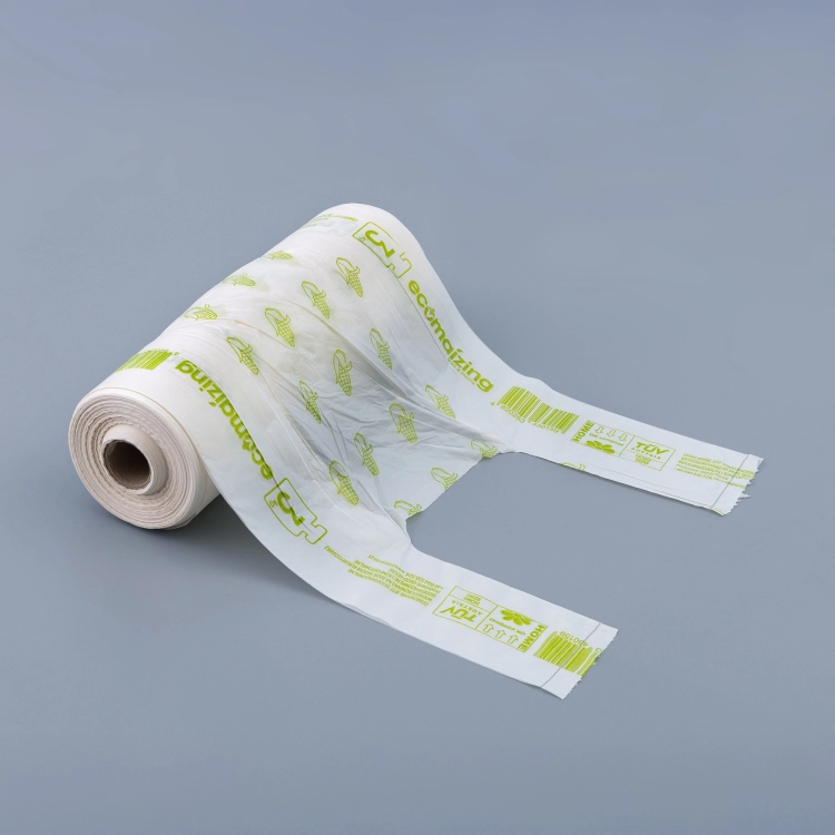 Zrywki typu T-shirt z nadrukiem biodegradowalne i kompostowalne na rolce 24 × 42 cm, 15 µm – 200 szt. z nadrukiem