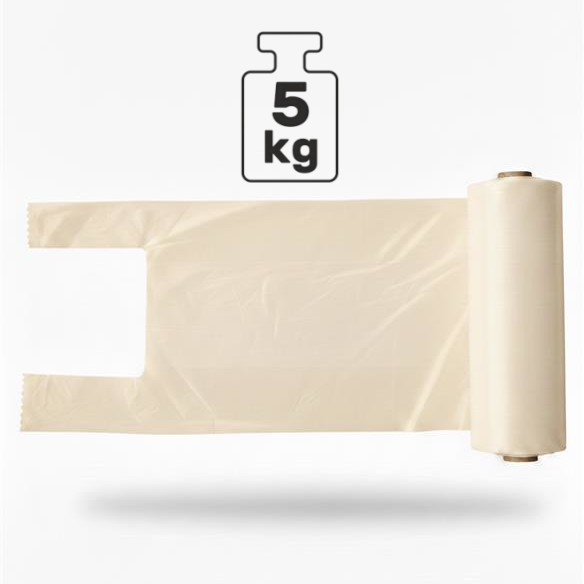 Zrywki typu T-shirt biodegradowalne i kompostowalne na rolce 26 × 46 cm 18 µm – 200 szt. mleczne