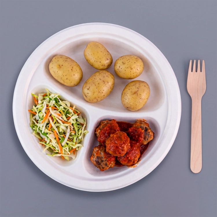 Talerz z trzciny cukrowej 3-dzielny - kompostowalny  Polgastro.jpg